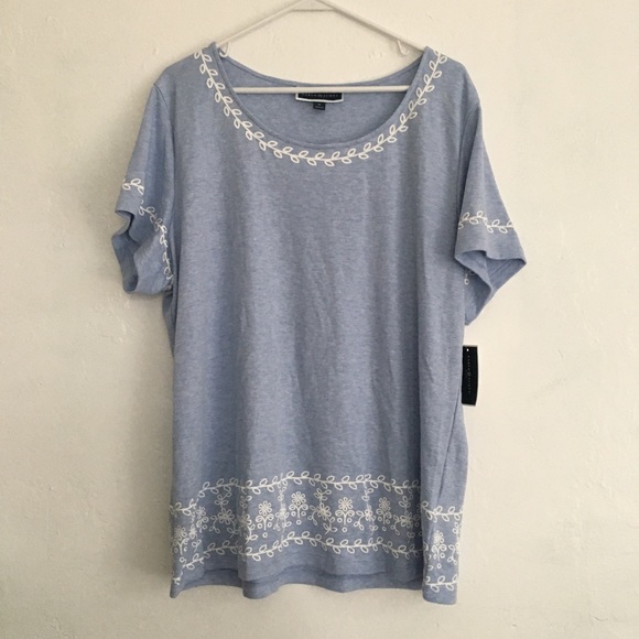 Karen Scott Shirt top Short Sleeve Plus Size 1X Blue striped - Picture 11 of 12